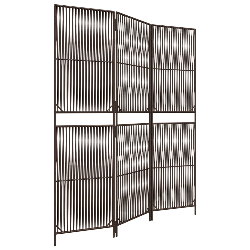 Room Divider 3 Panels Brown Poly Rattan